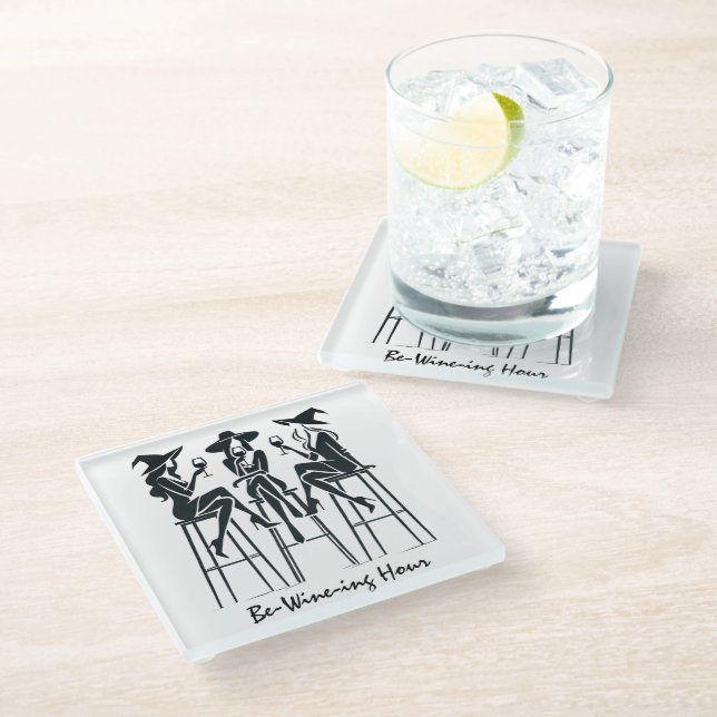 Posavasos De Vidrio Hora de Be-Wine, Noche de Vino Elegante De Testigo (Angular)