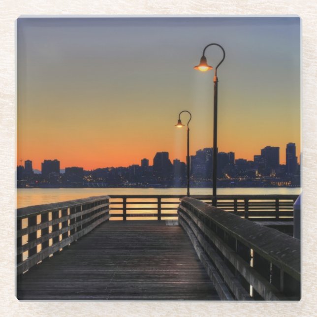 Posavasos De Vidrio Horizonte céntrico de Seattle Washington (Anverso)