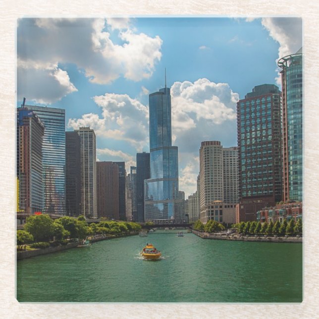 Posavasos De Vidrio Horizonte Chicago (Anverso)