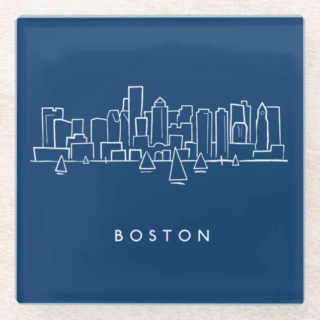 Posavasos De Vidrio Horizonte de Boston (Anverso)