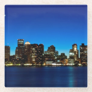 Posavasos De Vidrio Horizonte de Boston con la luna