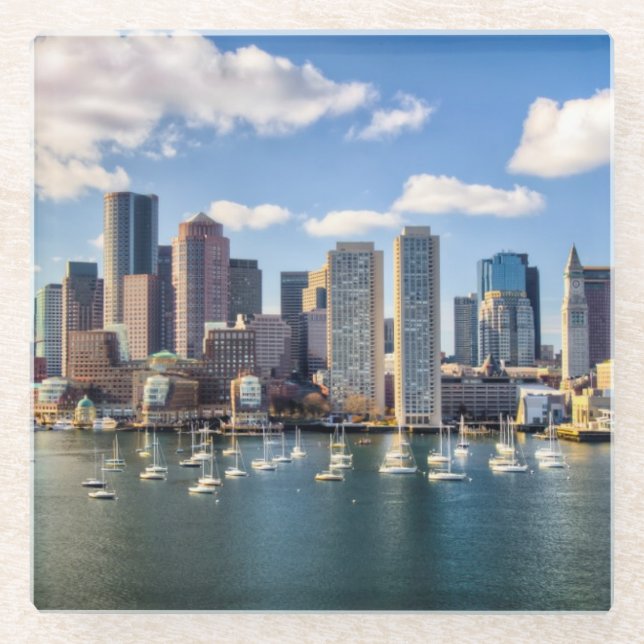 Posavasos De Vidrio Horizonte de Boston de la costa (Anverso)
