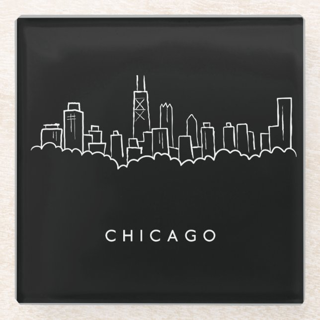 Posavasos De Vidrio Horizonte de Chicago (Anverso)