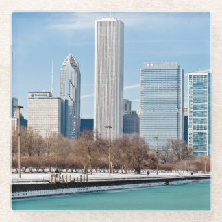 Posavasos De Vidrio Horizonte de Chicago a través del lago Michigan