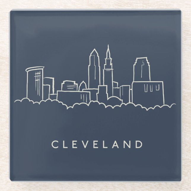 Posavasos De Vidrio Horizonte de Cleveland Ohio (Anverso)