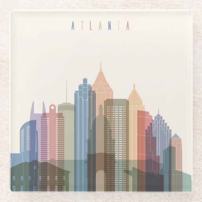 Posavasos De Vidrio Horizonte de la ciudad de Atlanta, Georgia el | (Anverso)