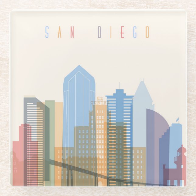 Posavasos De Vidrio Horizonte de la ciudad de San Diego (Anverso)