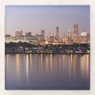 Posavasos De Vidrio Horizonte de los E.E.U.U., Illinois, Chicago en la