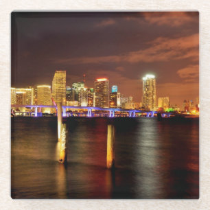 Posavasos De Vidrio Horizonte de Miami en la noche, la Florida