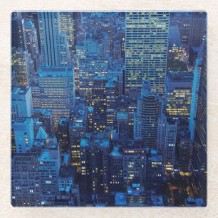 Posavasos De Vidrio Horizonte de NYC, opinión de alto ángulo en la