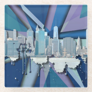 Posavasos De Vidrio Horizonte el 3D azul de New York City