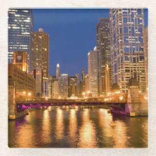 Posavasos De Vidrio Horizonte y río Chicago, Illinois