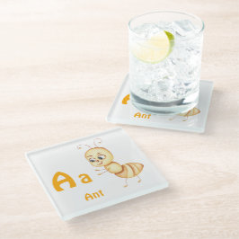 Posavasos De Vidrio Hormiga personaliza ABC: Letra A - Agrega tu nombr