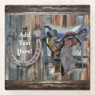 Posavasos De Vidrio Horse Saddle Horseshoe Rustic Western Glass Coaste