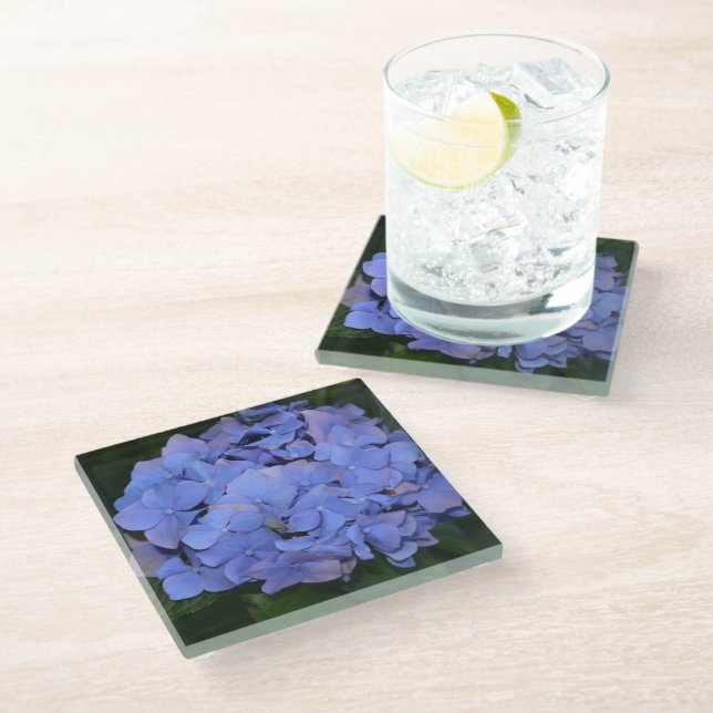 Posavasos De Vidrio Hortensia macrophylla Morada Rústica   (Angular)