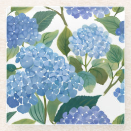 Posavasos De Vidrio Hortensias Azules | Hermoso Arbusto Floral