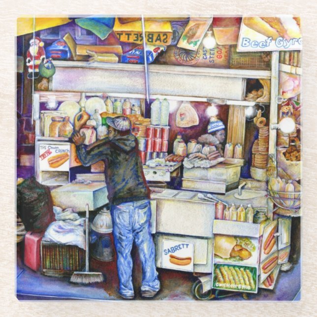 Posavasos De Vidrio Hot Dog God, ciudad de Nueva York (Anverso)