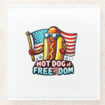 Posavasos De Vidrio Hot Dog of Freedom – Funny 4th of July Food Design<br><div class="desc">Bring humor to your Independence Day with this hilarious cartoon hot dog rocking sunglasses and waving the American flag. A playful and bold design perfect for food lovers,  partygoers,  and anyone who loves celebrating with a smile. Great for tees,  mugs,  and gifts. Comes with a transparent background.</div>