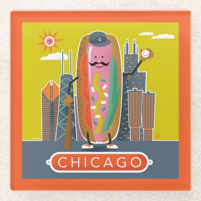 Posavasos De Vidrio Hotdog de Chicago (Anverso)
