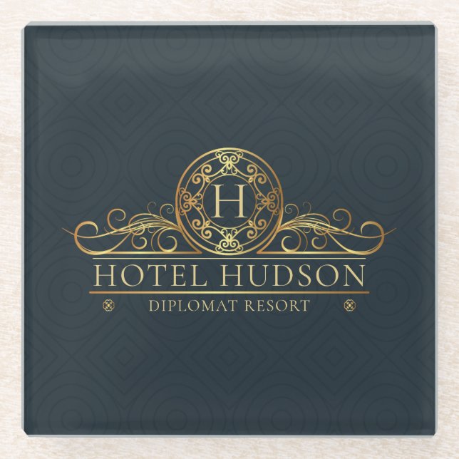 Posavasos De Vidrio Hotel Business Branding Luxury Gold (Anverso)