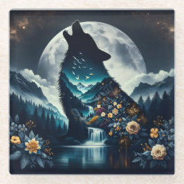 Posavasos De Vidrio Howling Wolf | Arte Ai Luna Completo