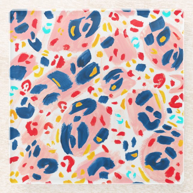 Posavasos De Vidrio Huella de leopardo: acuarela pintada a mano. (Anverso)
