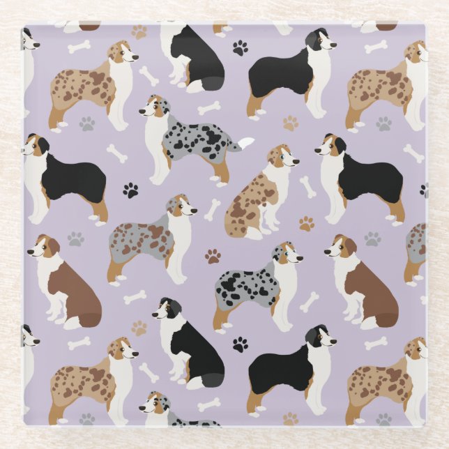 Posavasos De Vidrio Huesos y patas de pastor australianos (Anverso)