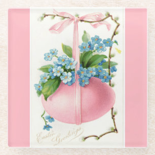 Posavasos De Vidrio Huevo y flores rosadas de Pascua