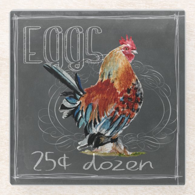 Posavasos De Vidrio Huevos De Rooster En Chalkboard (Anverso)