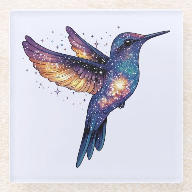 Posavasos De Vidrio Hummingbird con pájaro de Stary Night Sky (Anverso)