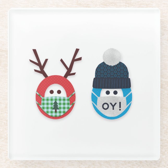 Posavasos De Vidrio ¡Humorístico reno y juguete de Navidad! (Anverso)