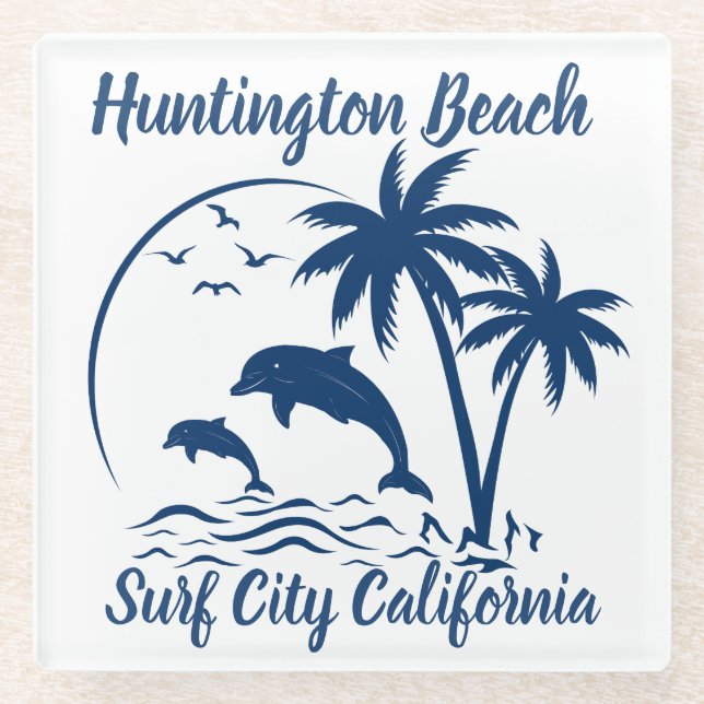 Posavasos De Vidrio Huntington Beach California Dark Blue (Anverso)