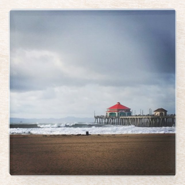 Posavasos De Vidrio Huntington Beach Pier, CA (Anverso)