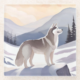 Posavasos De Vidrio Husky de Alaska | Acuarela de Mountain Dog