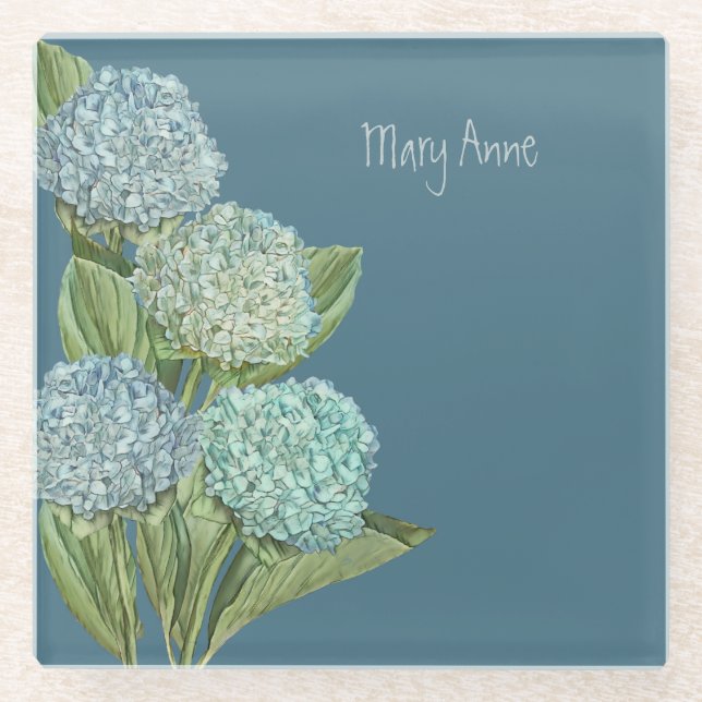 Posavasos De Vidrio Hydrangea azul (Anverso)