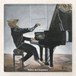 Posavasos De Vidrio Hyena Piano Music Player Fantasy Art Glass