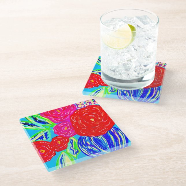 Posavasos De Vidrio I Can Paint Myself Flowers, Glass Coaster (Angular)