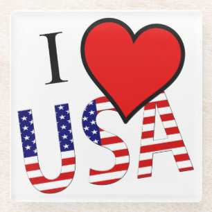 Posavasos De Vidrio I Heart USA overlay Glass Coaster cn