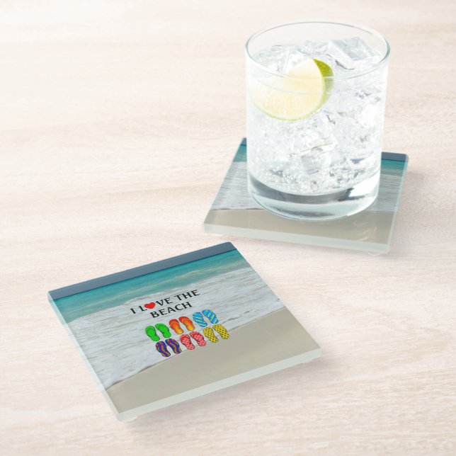 Posavasos De Vidrio I Love the Beach,  (Angular)