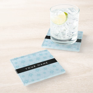 Posavasos De Vidrio Ice Blue Snowflakes, su nombre, Personalice