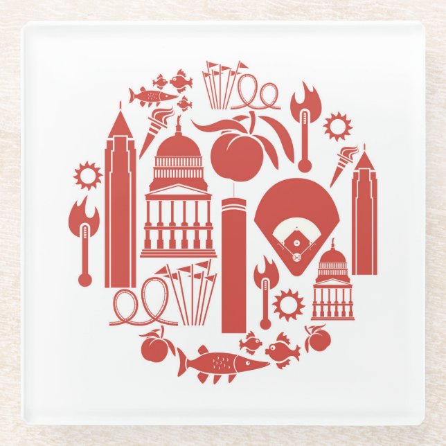 Posavasos De Vidrio Iconos de Atlanta Georgia (Anverso)