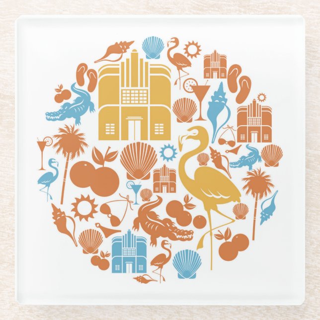 Posavasos De Vidrio Iconos de la Florida (Anverso)