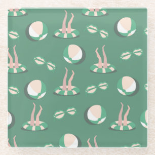 Posavasos De Vidrio Iconos de verano: repetición sin foco vintage