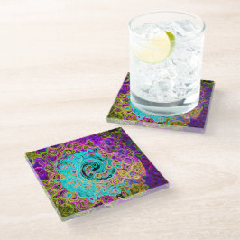 Posavasos De Vidrio Icy Aqua Blue Groovy Abstract Retro Liquid Swirl