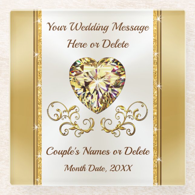 Posavasos De Vidrio Ideas de regalo para Bodas baratas, personalizadas (Anverso)