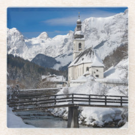 Posavasos De Vidrio Iglesia en la nieve con los Alpes