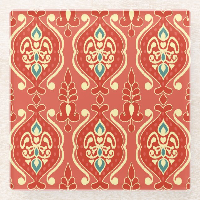 Posavasos De Vidrio Ikat casero: Tejido de Boho étnico (Anverso)