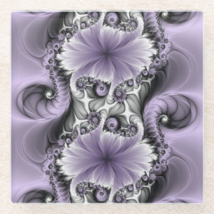 Posavasos De Vidrio Ilusión Lilac Resumen Arte Fractal Floral Fantasía
