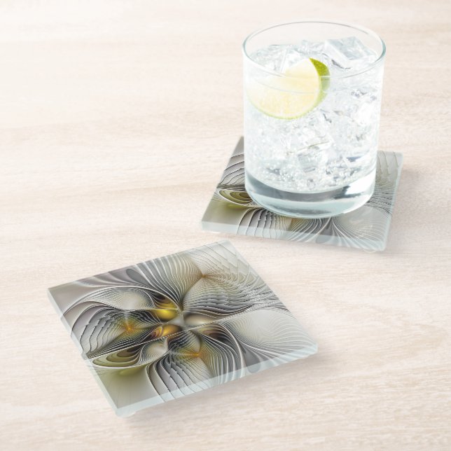 Posavasos De Vidrio Ilusión óptica Resumen 3D Fractal con profundidad (Angular)