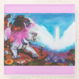 Posavasos De Vidrio Ilustracion acuarela Niño monta leona blanca